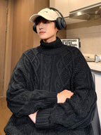 Men's Sweater Turtleneck Jacquard Green