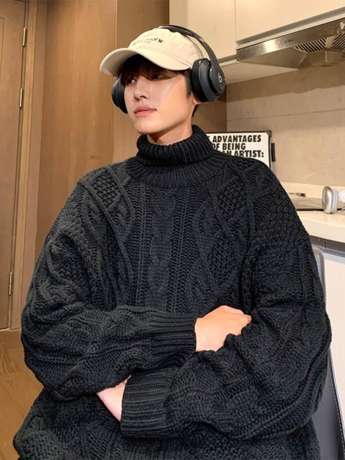 Men's Sweater Turtleneck Jacquard Green