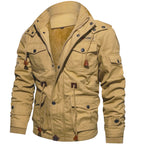 Men's Zip Up Cargo Jacket Thickened Winter Detachable Hood Multi Pockets