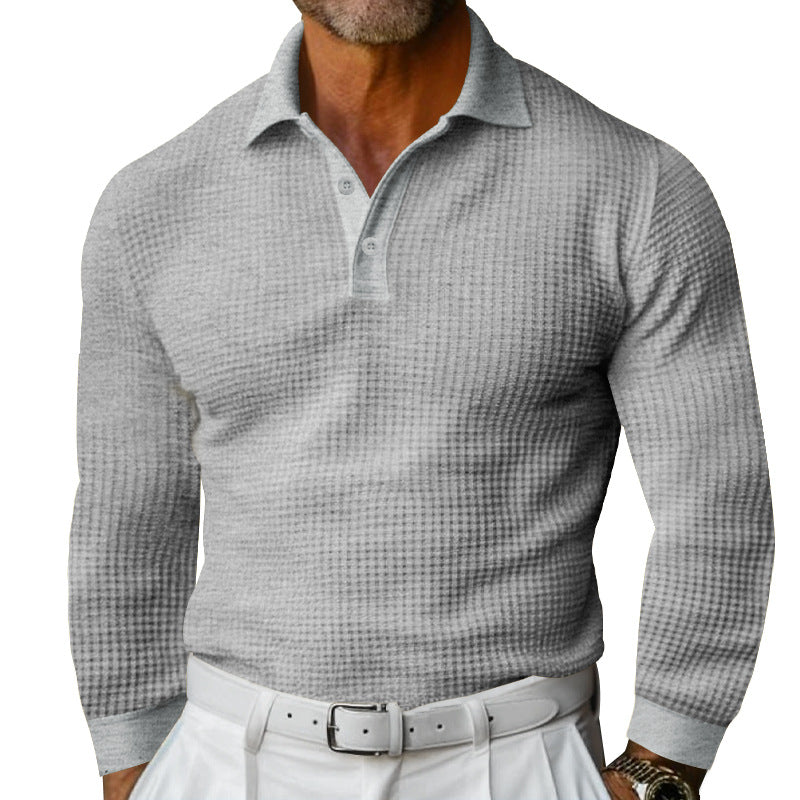 Men's Long Sleeve T Shirt Lapel Button Casual