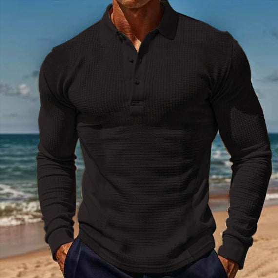 Men's Long Sleeve T Shirt Lapel Button Casual