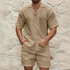 Men's Tracksuit Summer Casual Two Piece Lapel Button Shirt Shorts Set