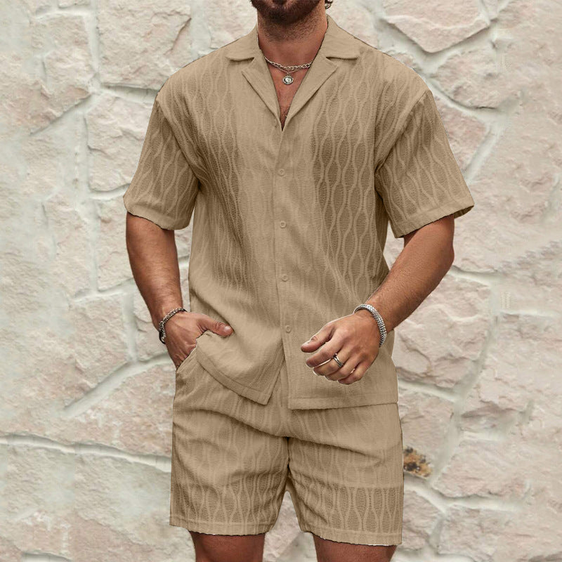 Men's Tracksuit Summer Casual Two Piece Lapel Button Shirt Shorts Set