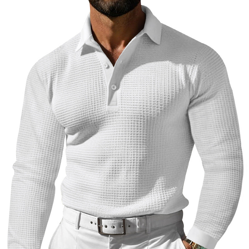 Men's Long Sleeve T Shirt Lapel Button Casual
