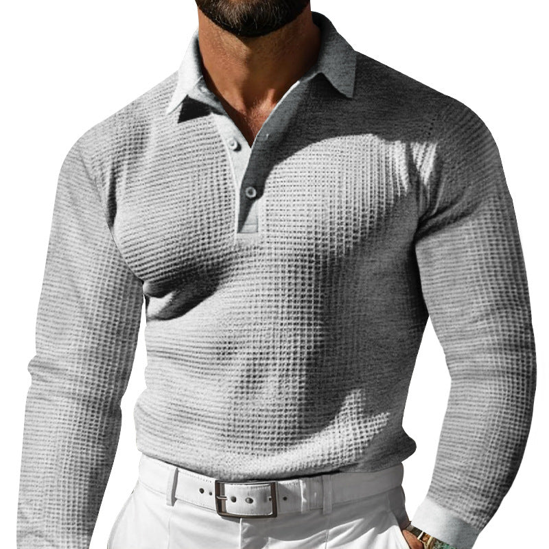 Men's Long Sleeve T Shirt Lapel Button Casual