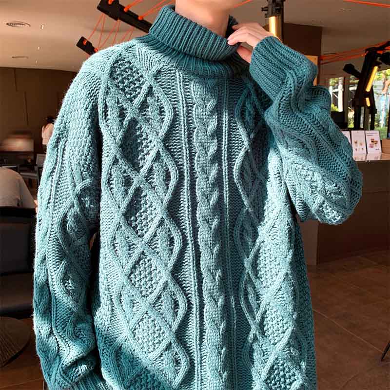 Men's Sweater Turtleneck Jacquard Green