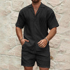 Men's Tracksuit Summer Casual Two Piece Lapel Button Shirt Shorts Set