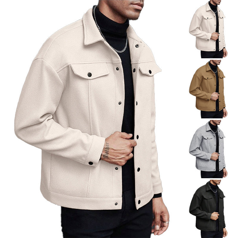 Men's Wool Blend Lapel Jacket Casual Autumn Winter Outerwear