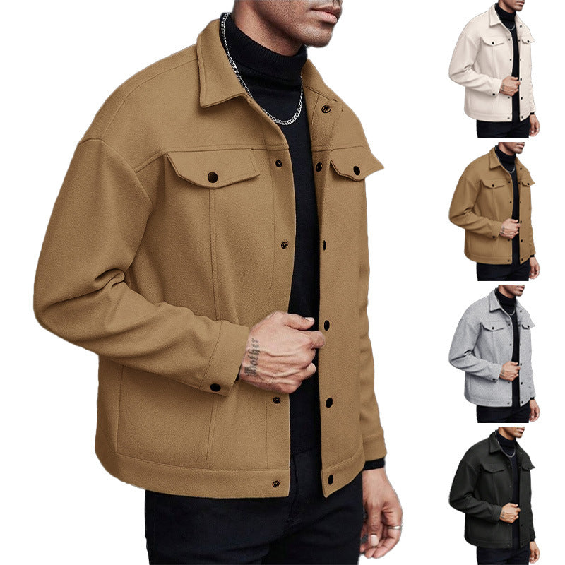 Men's Wool Blend Lapel Jacket Casual Autumn Winter Outerwear