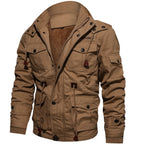 Men's Zip Up Cargo Jacket Thickened Winter Detachable Hood Multi Pockets