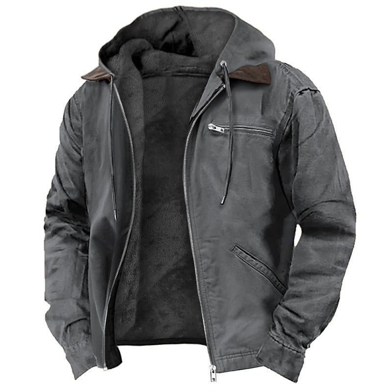 Men's Hooded Coat Winter Fleece Zip Up Casual Outwear