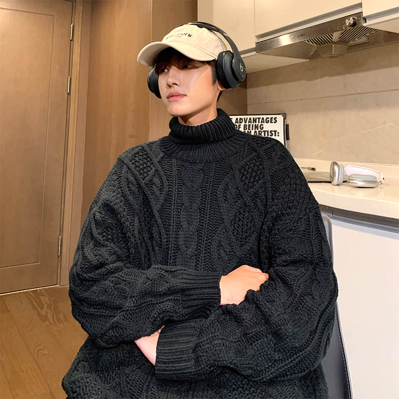 Men's Sweater Turtleneck Jacquard Green