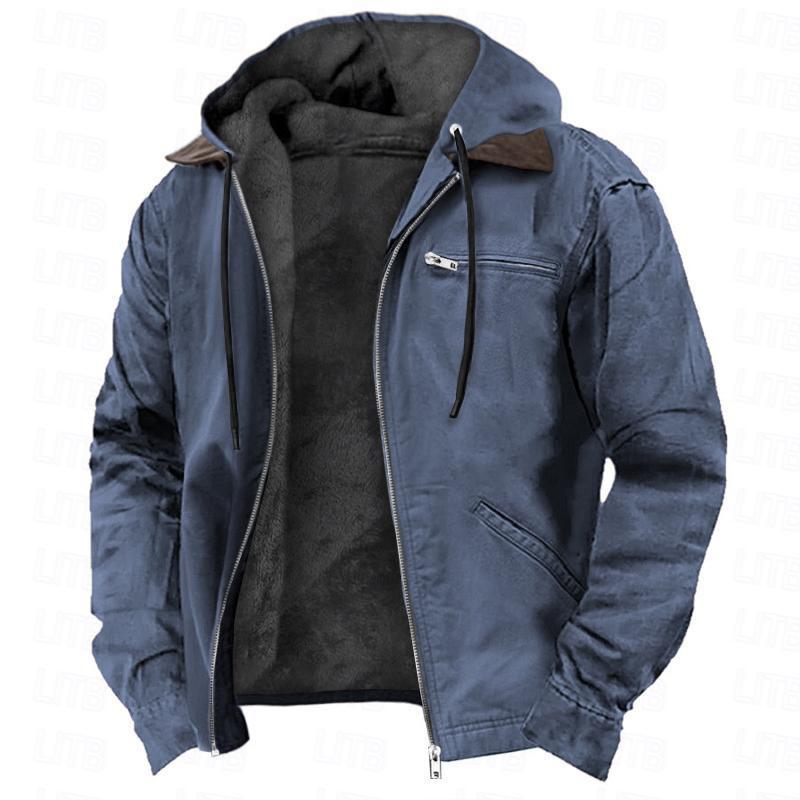 Men's Hooded Coat Winter Fleece Zip Up Casual Outwear