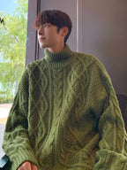 Men's Sweater Turtleneck Jacquard Green