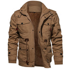 Men's Zip Up Cargo Jacket Thickened Winter Detachable Hood Multi Pockets