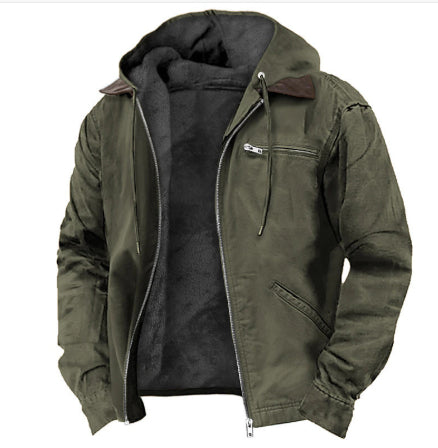 Men's Hooded Coat Winter Fleece Zip Up Casual Outwear