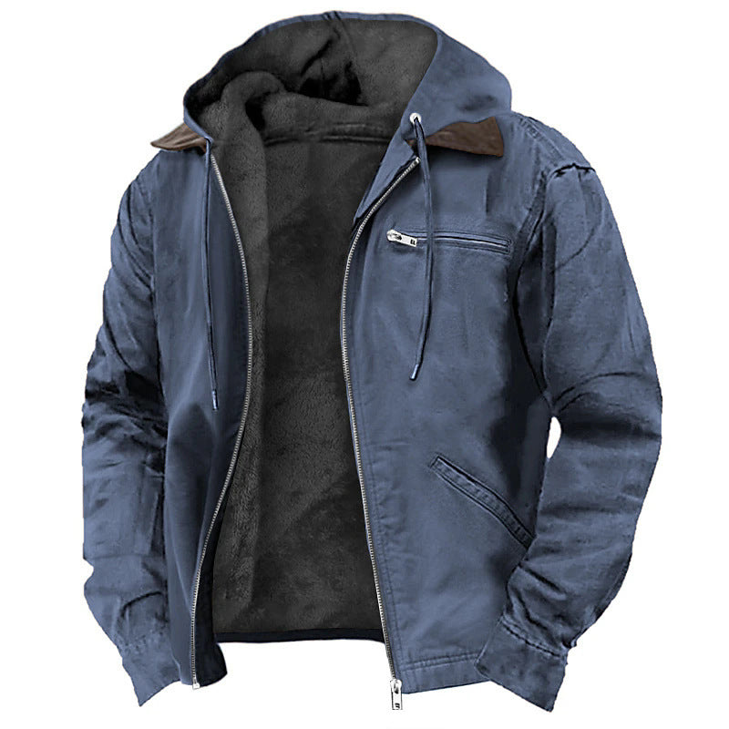 Men's Hooded Coat Winter Fleece Zip Up Casual Outwear