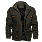Men's Zip Up Cargo Jacket Thickened Winter Detachable Hood Multi Pockets