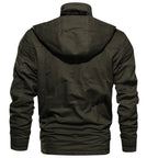 Men's Zip Up Cargo Jacket Thickened Winter Detachable Hood Multi Pockets