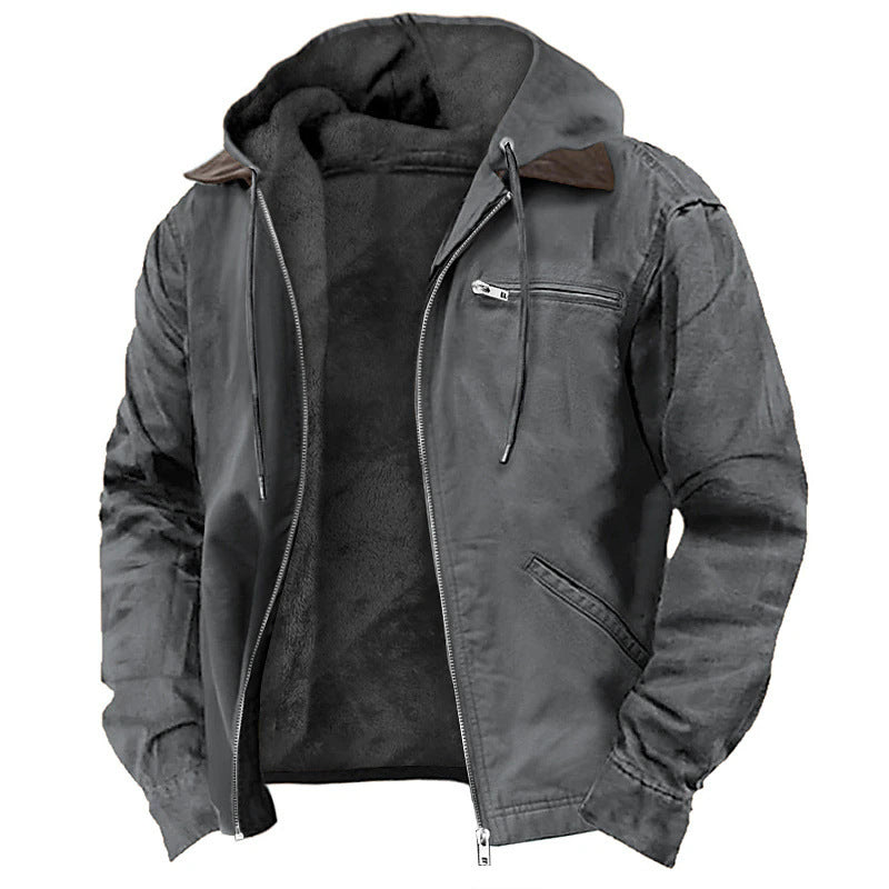 Men's Hooded Coat Winter Fleece Zip Up Casual Outwear