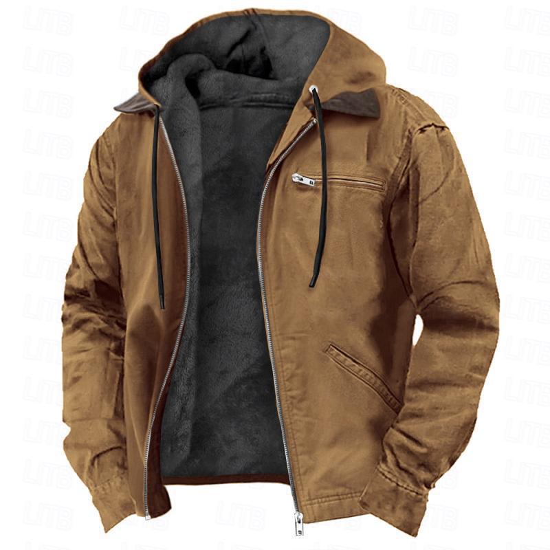 Men's Hooded Coat Winter Fleece Zip Up Casual Outwear