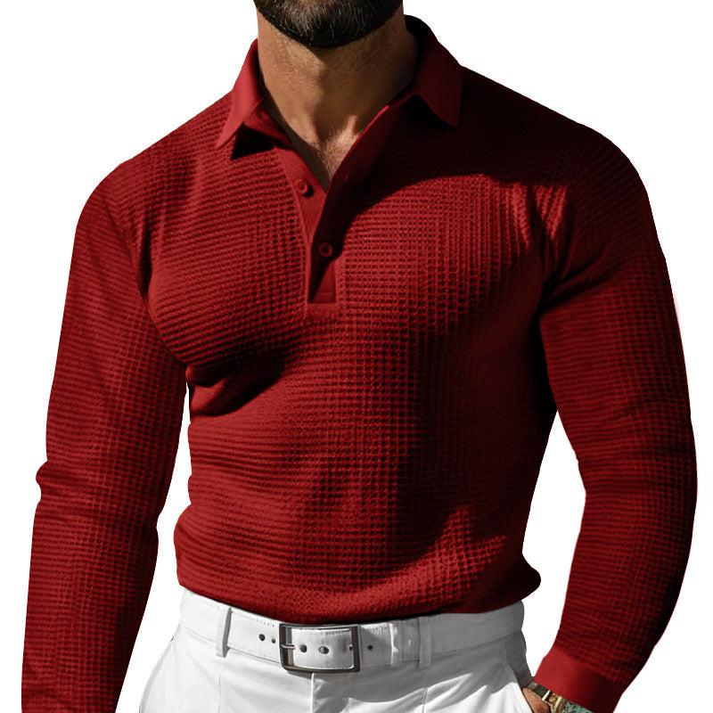 Men's Long Sleeve T Shirt Lapel Button Casual