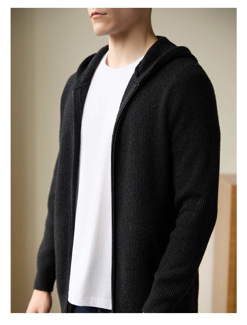 Men's Wool Cardigan Hooded Autumn Winter Sweater