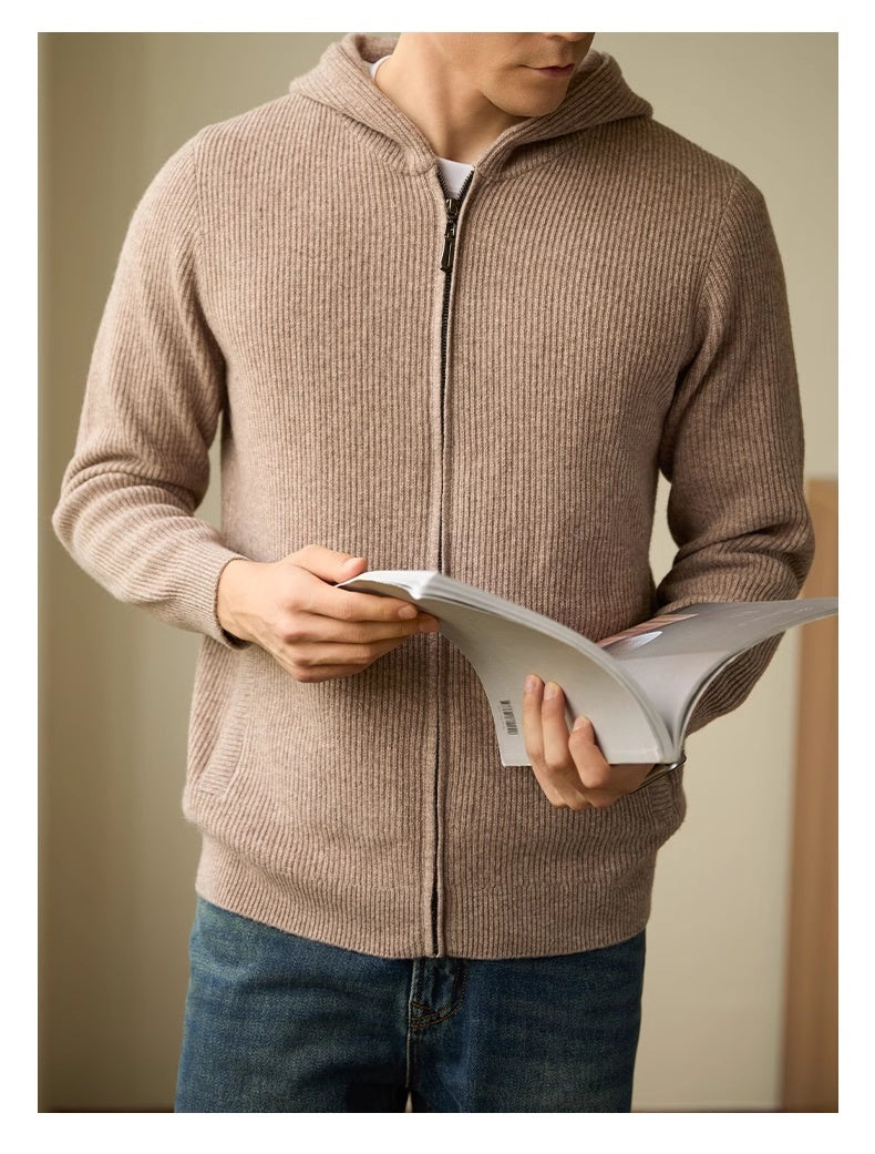 Men's Wool Cardigan Hooded Autumn Winter Sweater