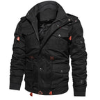 Men's Zip Up Cargo Jacket Thickened Winter Detachable Hood Multi Pockets