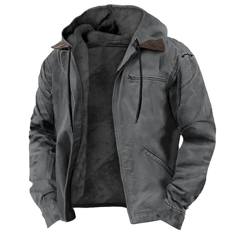 Men's Hooded Coat Winter Fleece Zip Up Casual Outwear