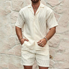 Men's Tracksuit Summer Casual Two Piece Lapel Button Shirt Shorts Set