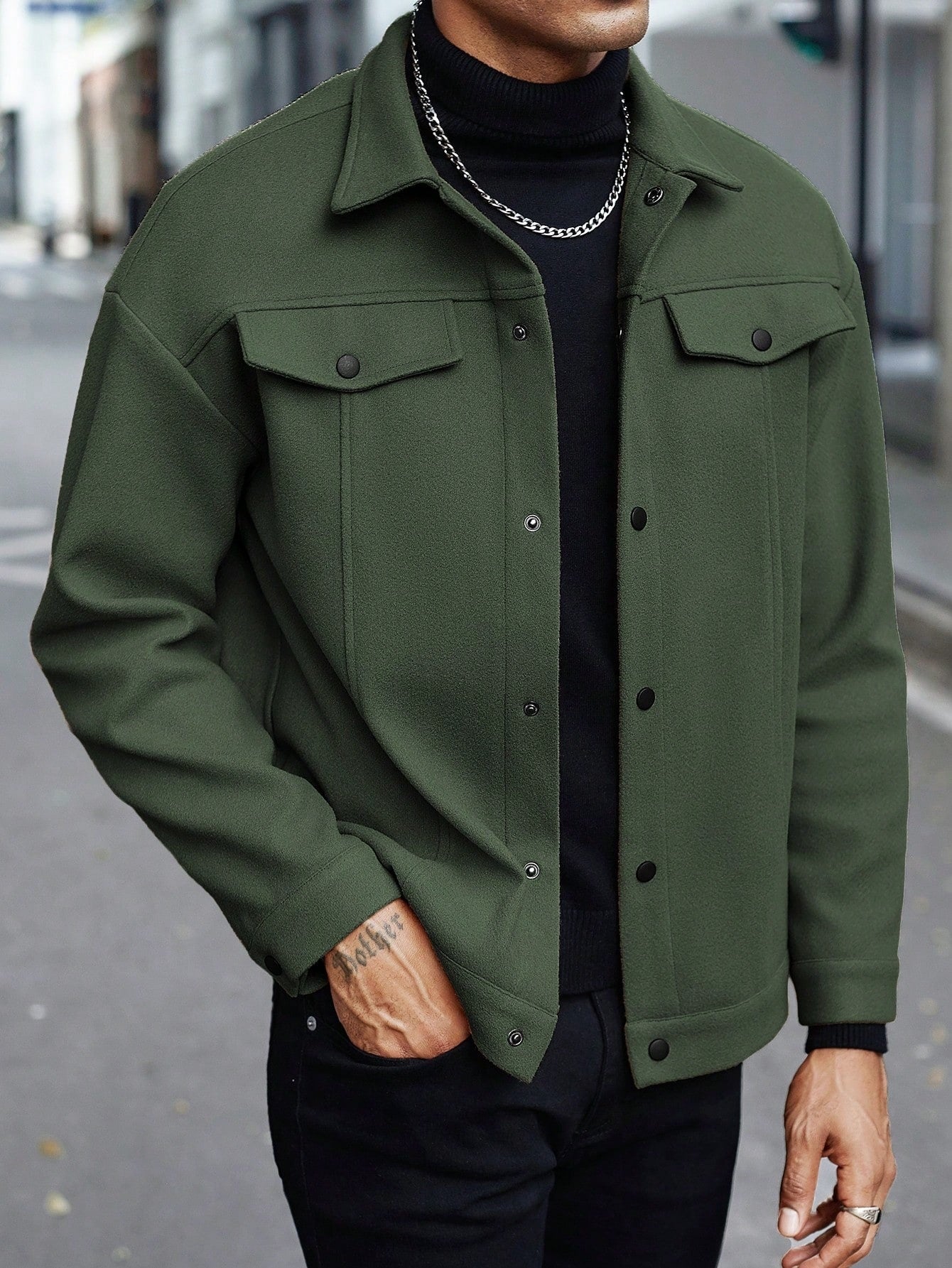 Men's Wool Blend Lapel Jacket Casual Autumn Winter Outerwear