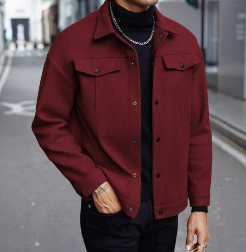 Men's Wool Blend Lapel Jacket Casual Autumn Winter Outerwear