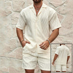 Men's Tracksuit Summer Casual Two Piece Lapel Button Shirt Shorts Set