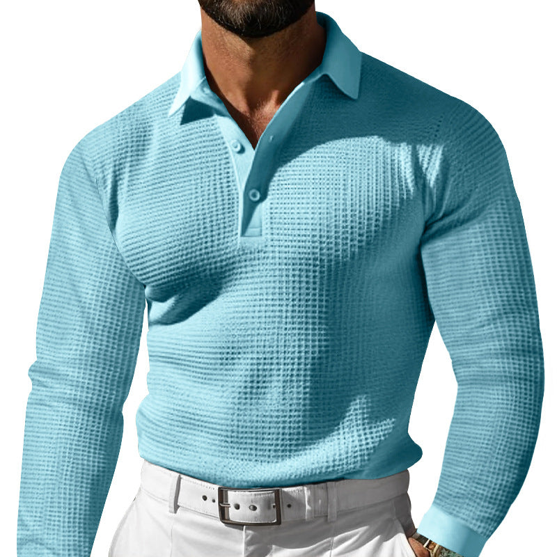 Men's Long Sleeve T Shirt Lapel Button Casual