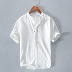 Men's Short Sleeve T Shirt Stand Collar Ice Silk Linen