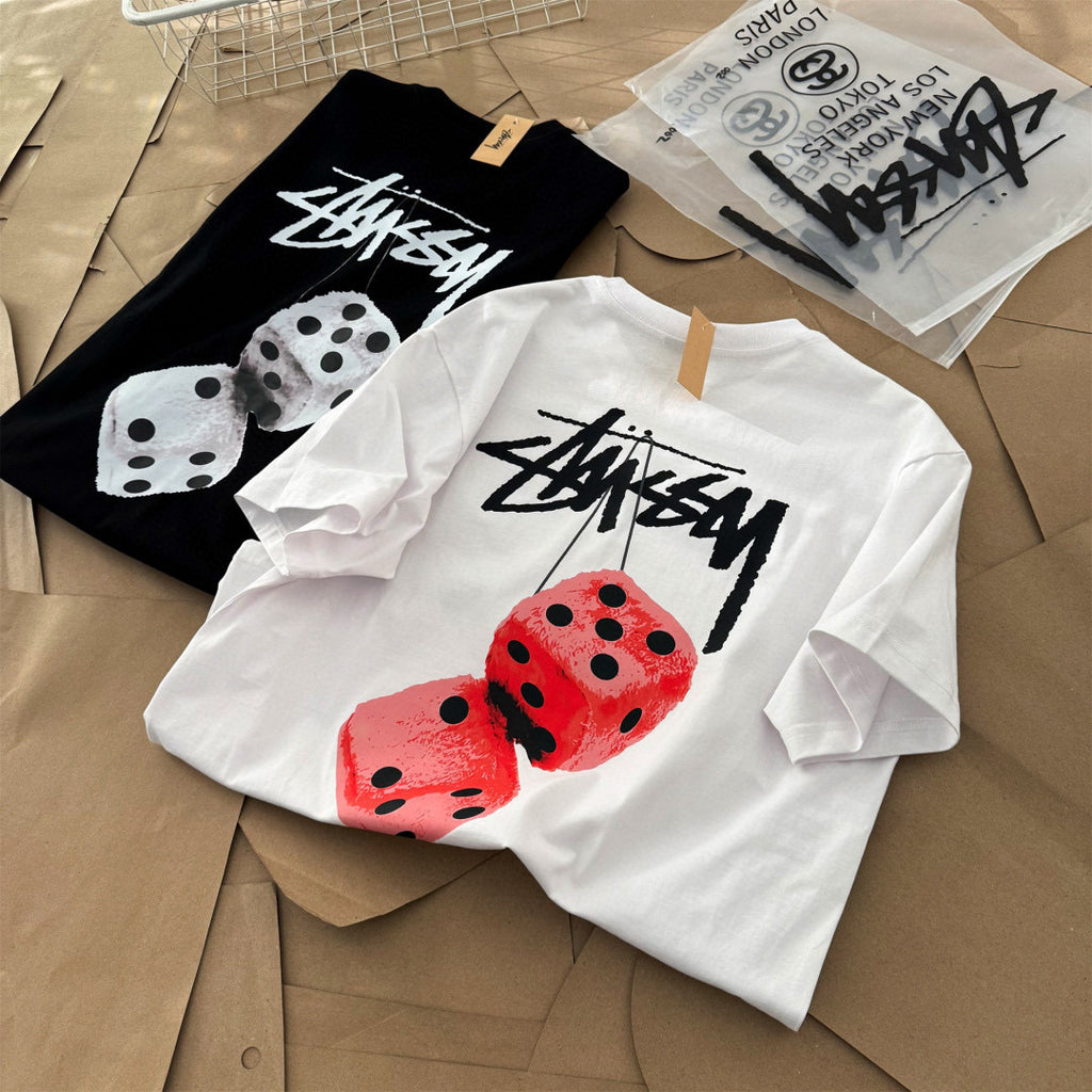 Oversized Stussy Fuzzy Dice Graphic T-Shirt