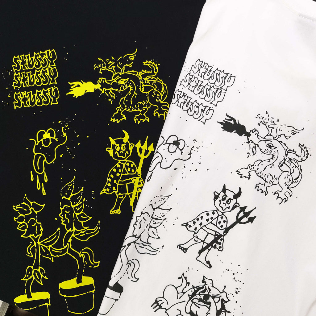 Stussy Bulldog & Sketch Art Graphic T-Shirt