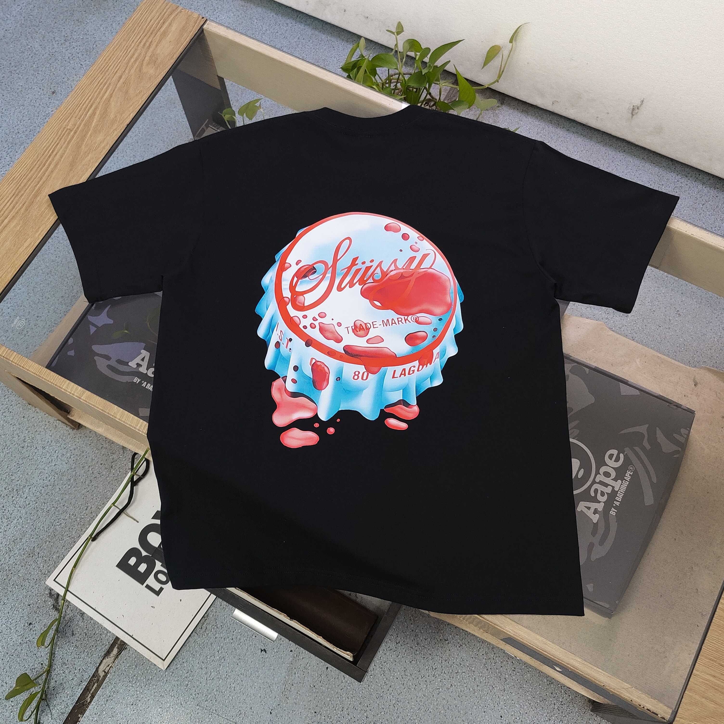 Oversized Stussy Bottle Cap Graphic T-Shirt
