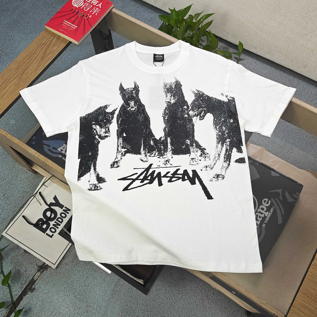 Unisex Stussy Doberman Dog Graphic T-Shirt