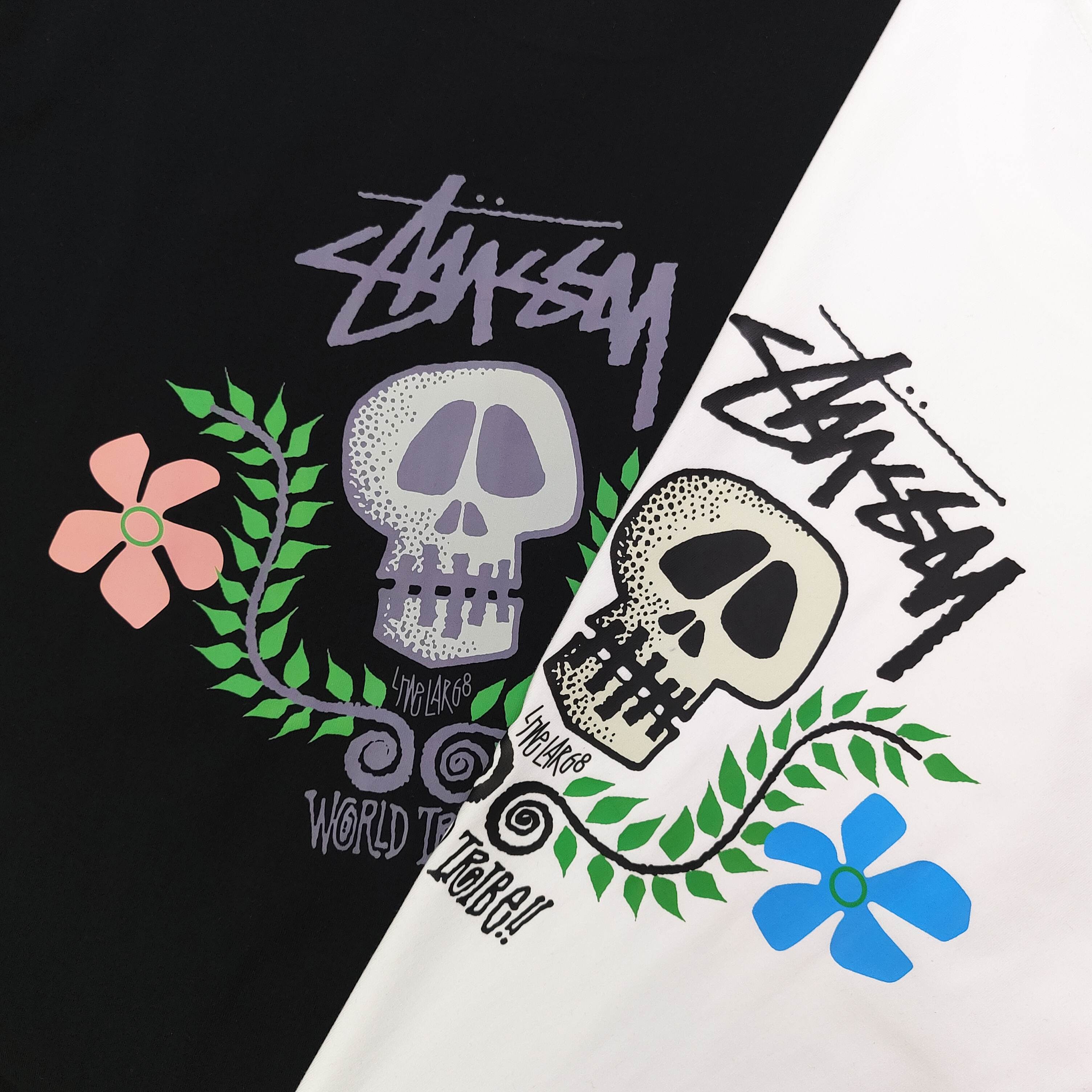 Oversized Stussy Floral Skull Graphic T-Shirt