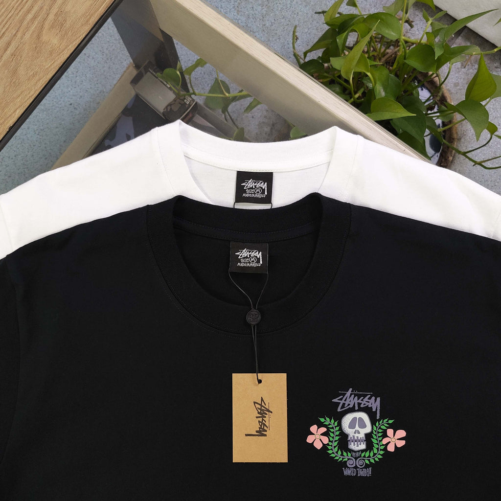 Oversized Stussy Floral Skull Graphic T-Shirt