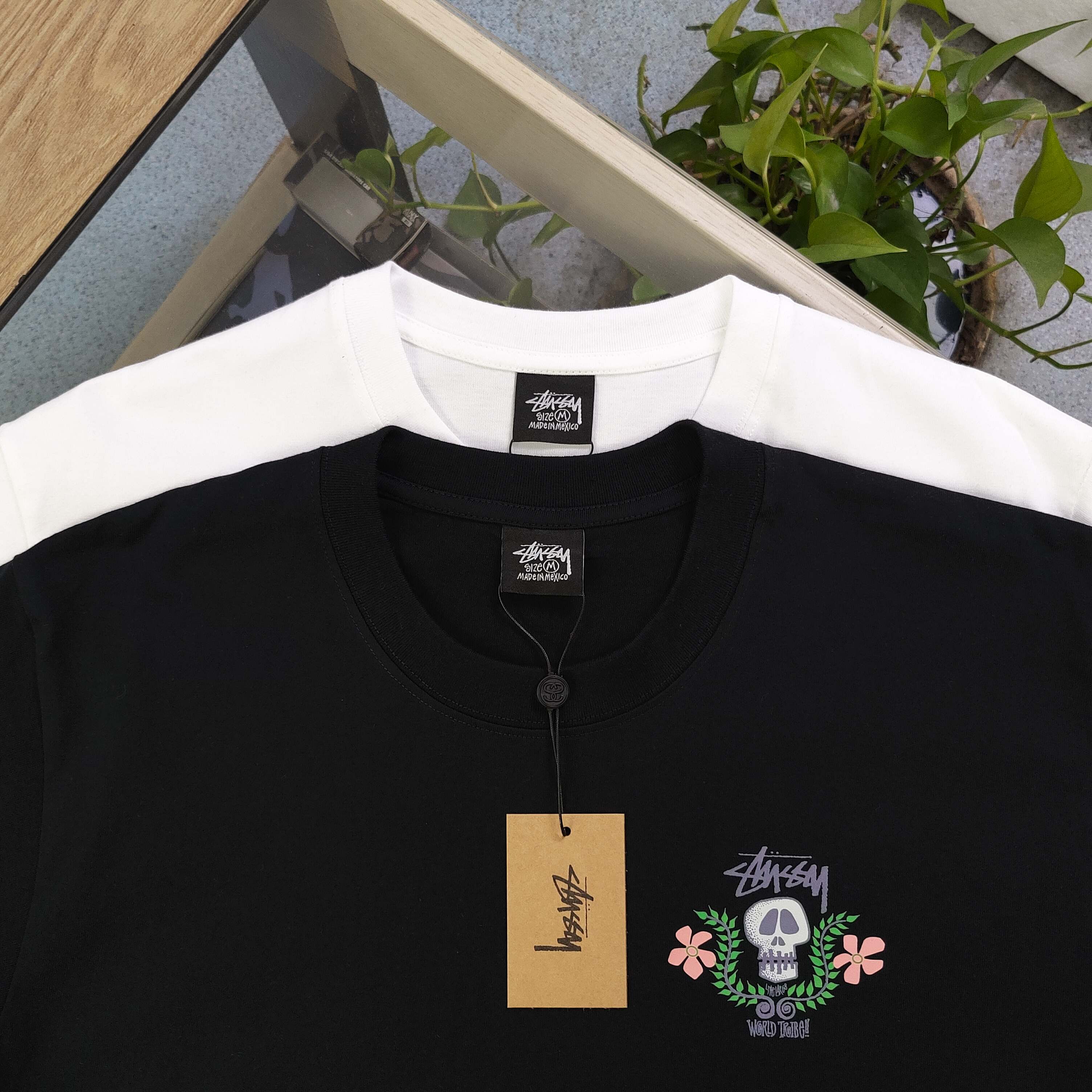 Oversized Stussy Floral Skull Graphic T-Shirt