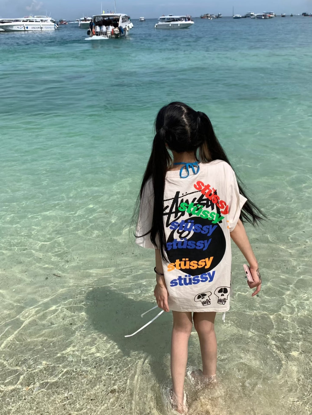 Oversized Stussy Graffiti 8-Ball Graphic T-Shirt
