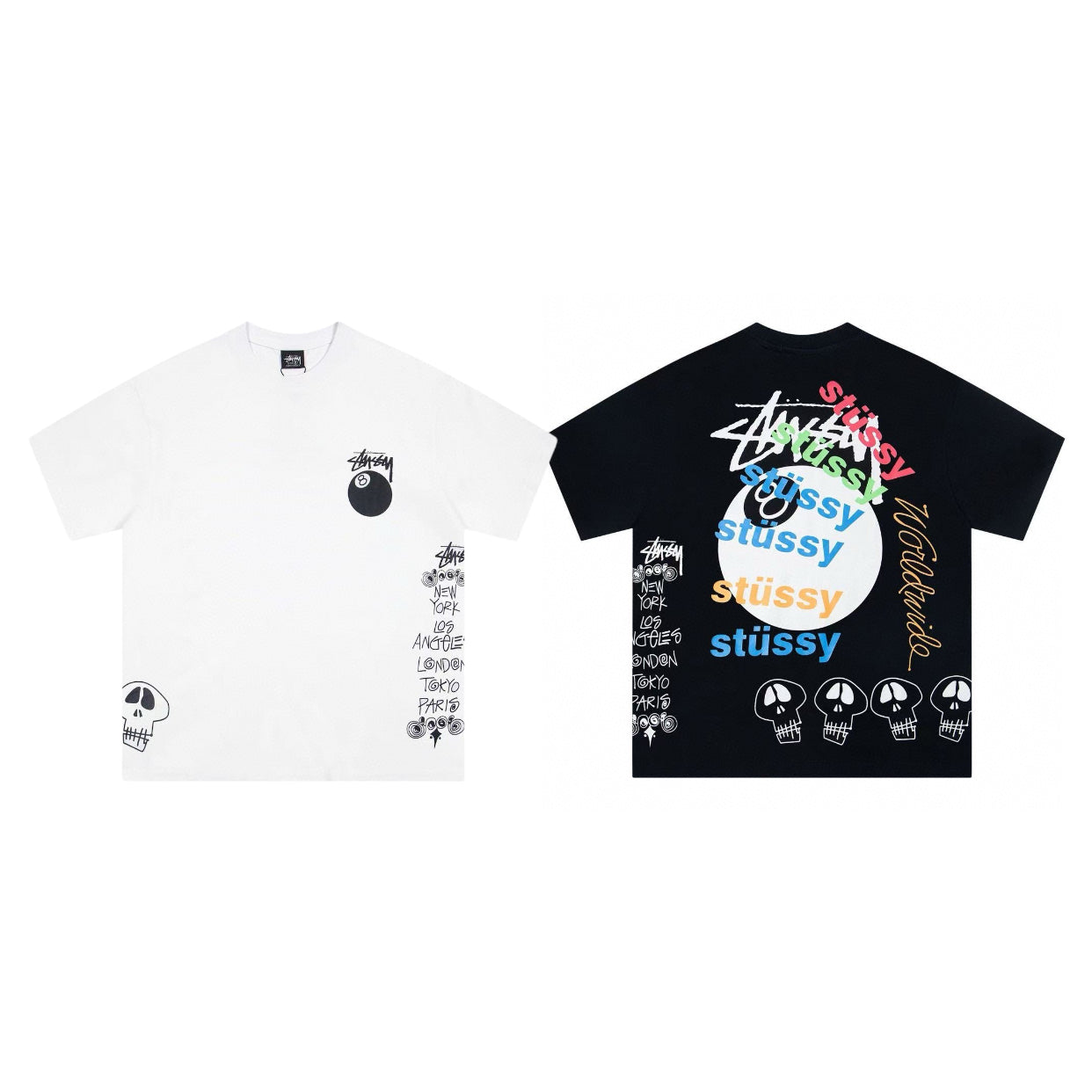 Oversized Stussy Graffiti 8-Ball Graphic T-Shirt