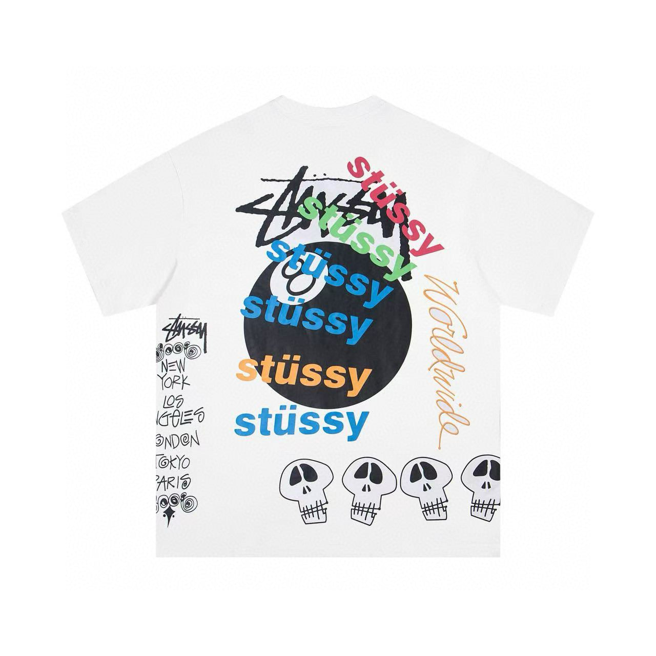 Oversized Stussy Graffiti 8-Ball Graphic T-Shirt