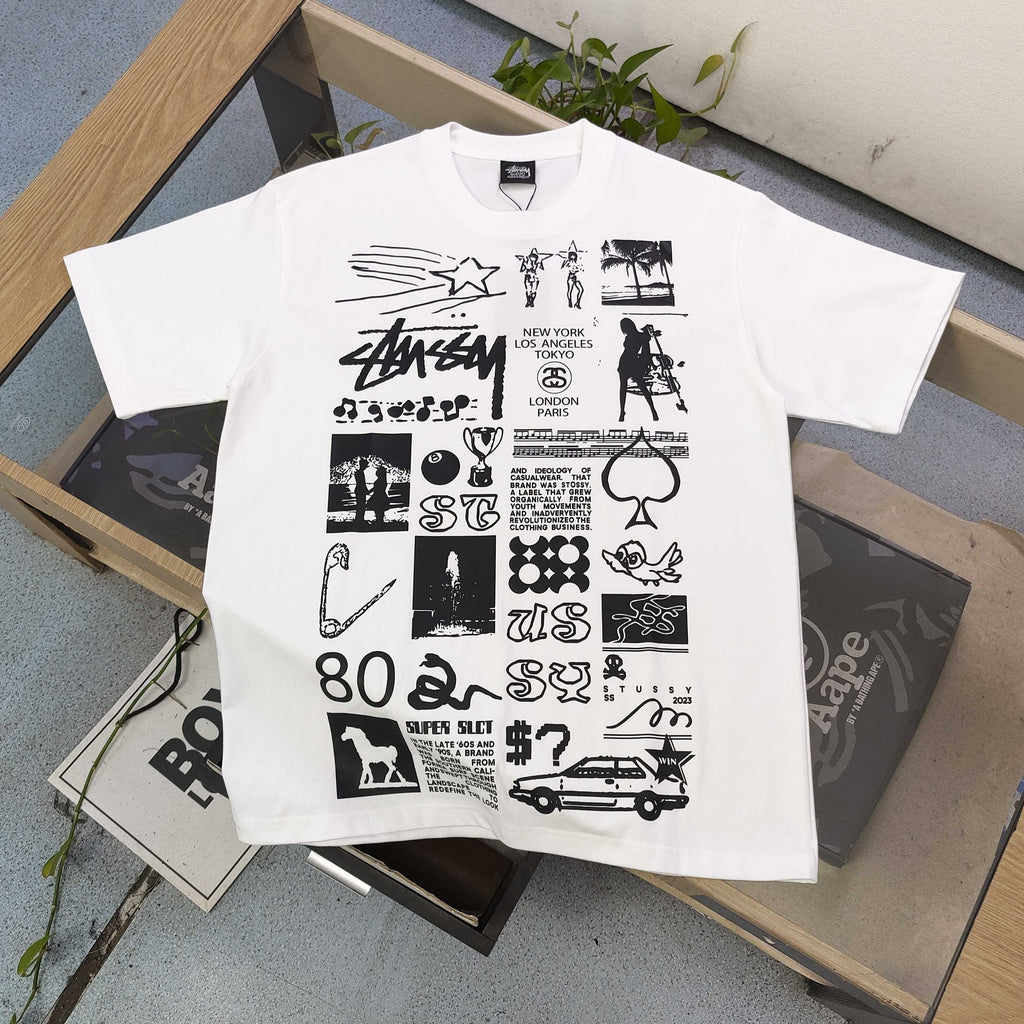 Oversized Stussy Multi-Graphic Artwork T-Shirt