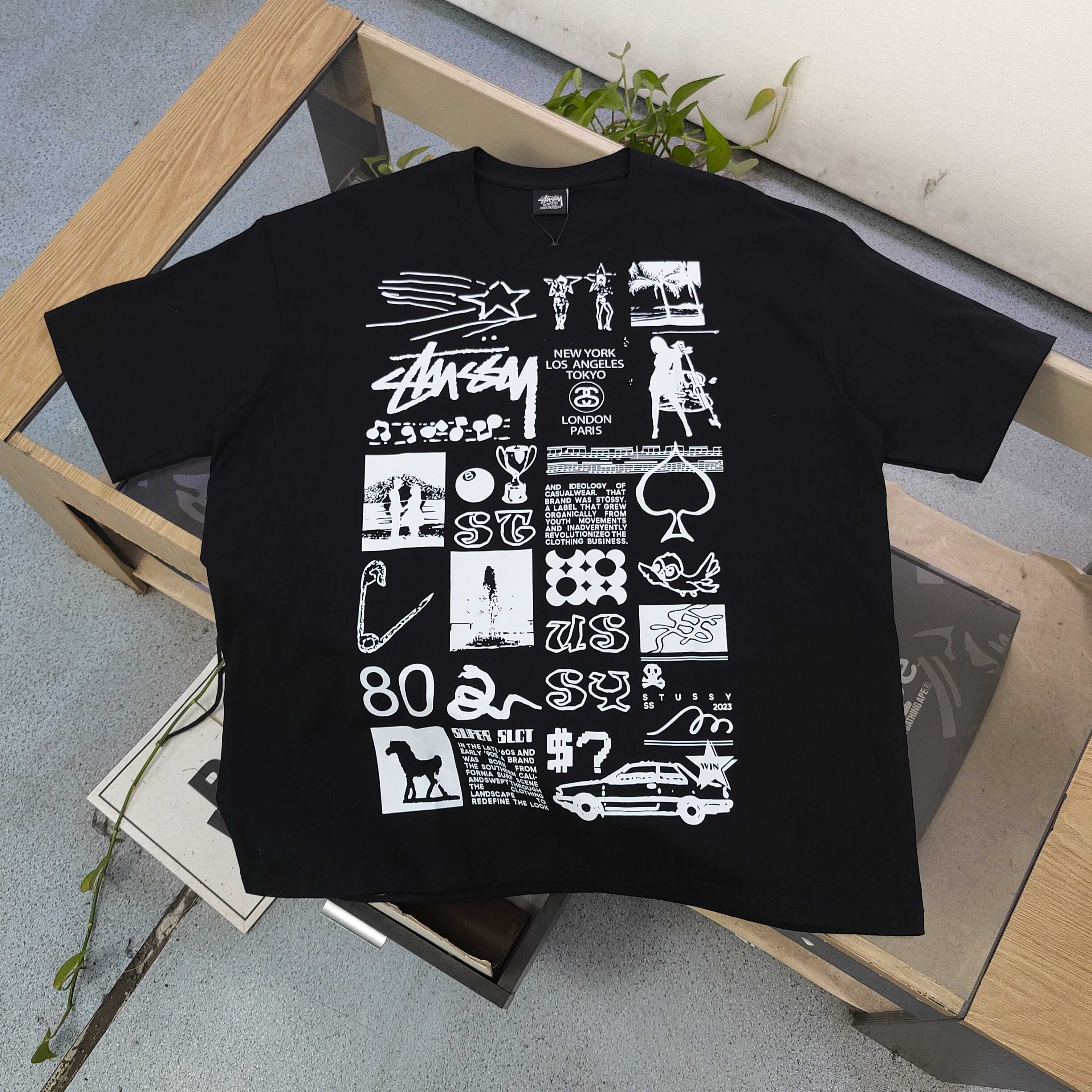 Oversized Stussy Multi-Graphic Artwork T-Shirt