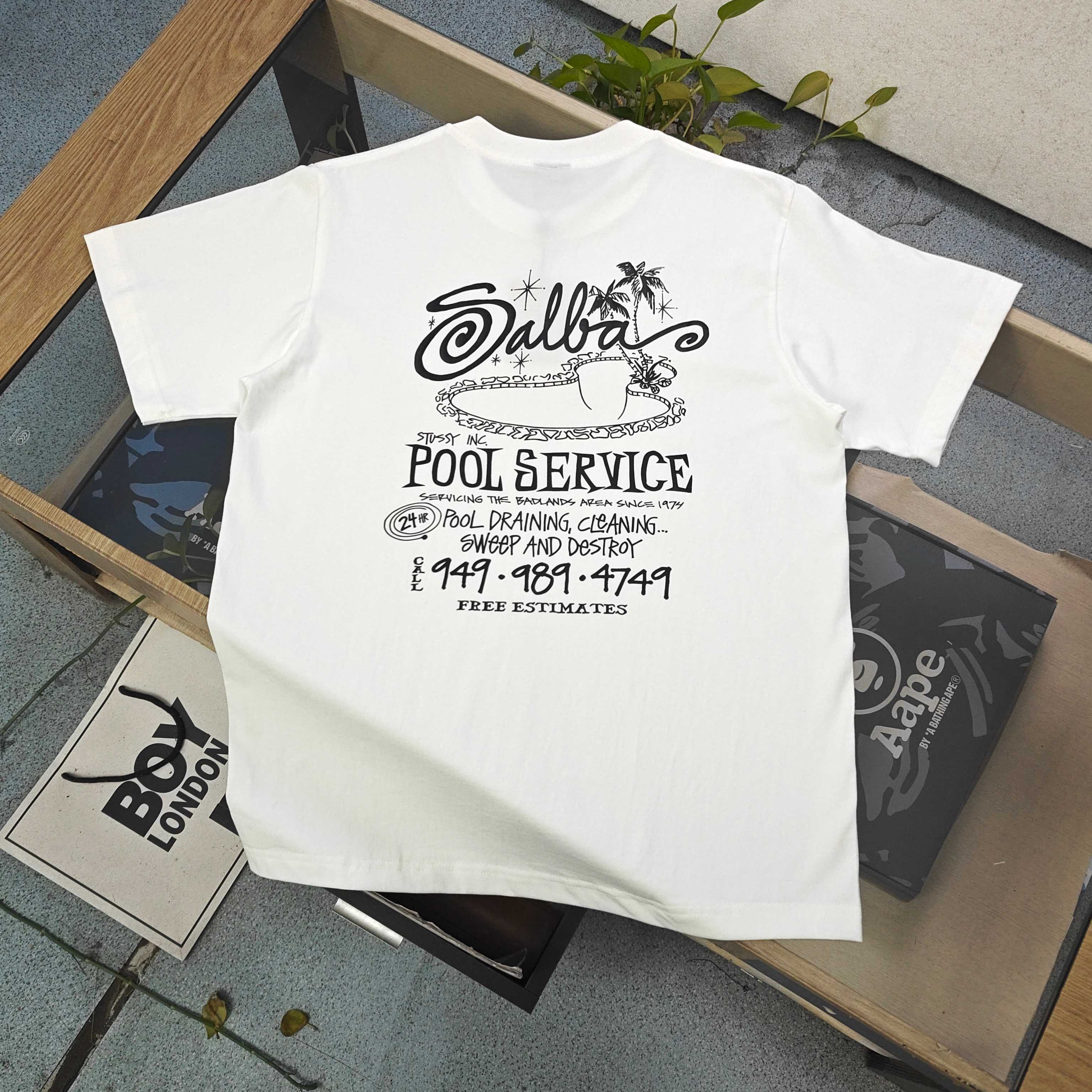 Oversized Stussy Palm Pool Service Graphic T-Shirt