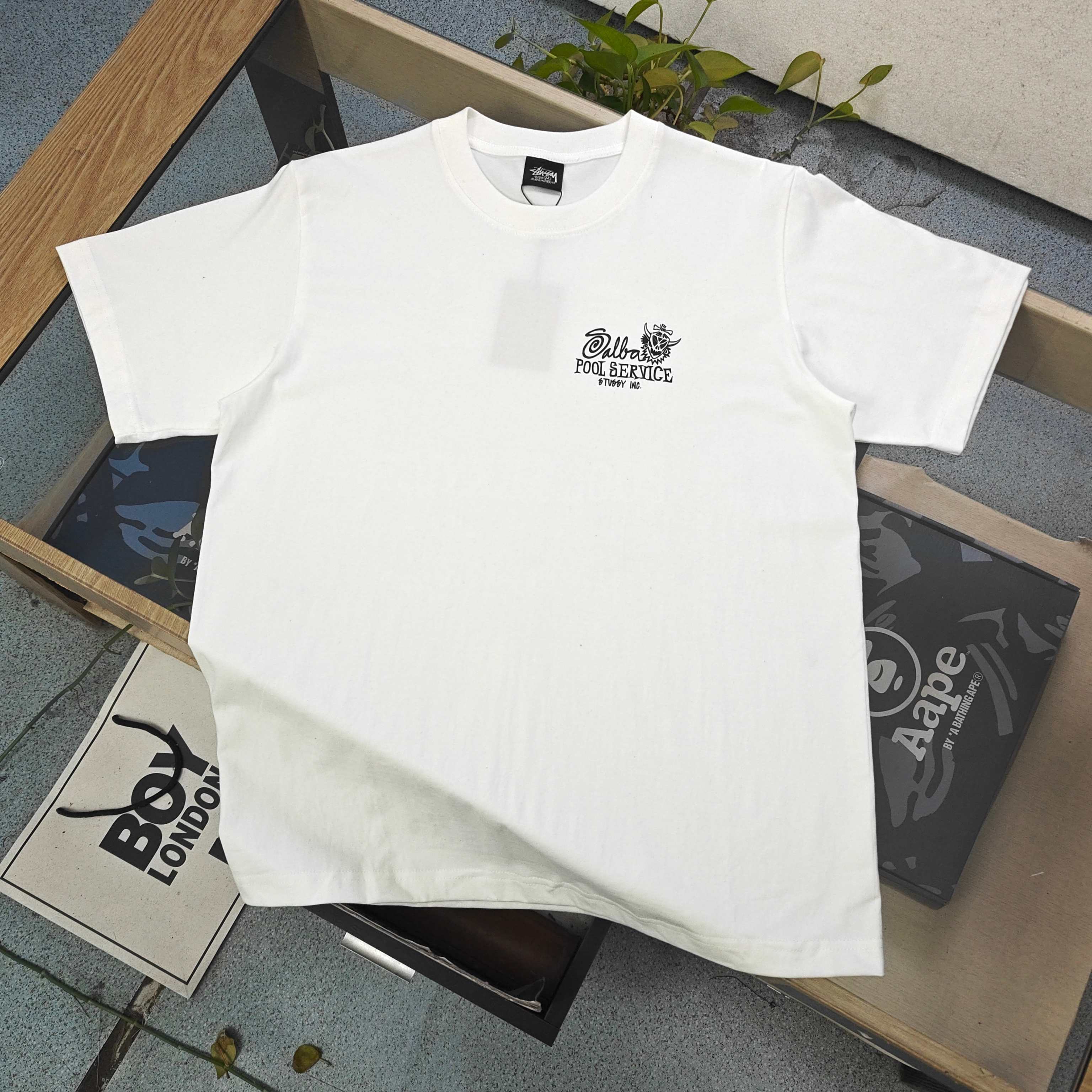 Oversized Stussy Palm Pool Service Graphic T-Shirt